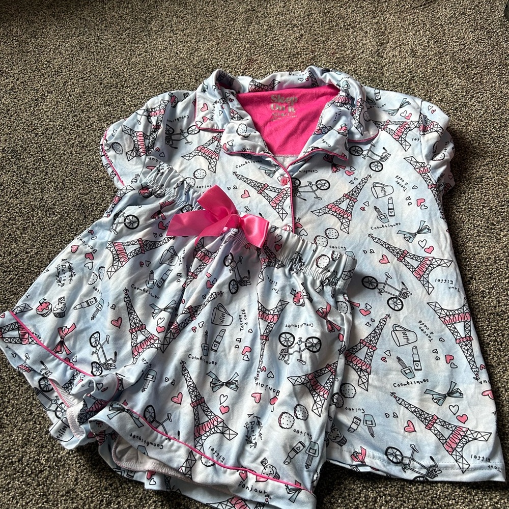 Girls' Paris Print Pajama Set with Pink Accents